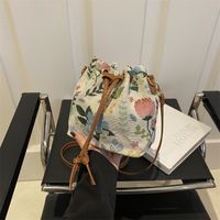 Women's Linen Color Block Classic Style String Shoulder Bag main image 4