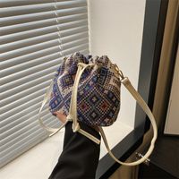 Women's Linen Color Block Classic Style String Shoulder Bag main image 3