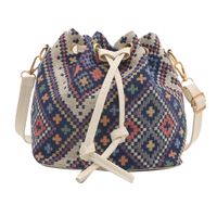 Women's Linen Color Block Classic Style String Shoulder Bag sku image 1