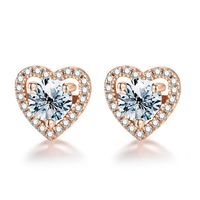 1 Pair Romantic Simple Style Heart Shape GRA Certificate Sterling Silver Moissanite Rose Gold Plated White Gold Plated Ear Studs sku image 2