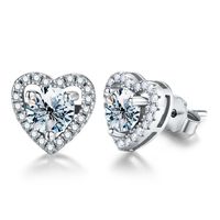 1 Pair Romantic Simple Style Heart Shape GRA Certificate Sterling Silver Moissanite Rose Gold Plated White Gold Plated Ear Studs main image 3