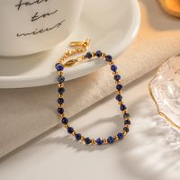 Style IG Style Classique Géométrique Acier Inoxydable 304 Lapis Lazuli Plaqué Or 18K Bracelets En Masse main image 4