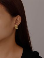 1 Pair Retro Exaggerated Classic Style Stripe Plating 304 Stainless Steel 18K Gold Plated Ear Studs main image 6