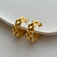 1 Pair Retro Exaggerated Classic Style C Shape Plating 304 Stainless Steel 18K Gold Plated Ear Studs main image 4