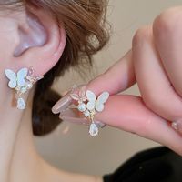 1 Pair Modern Style Sweet Classic Style Water Droplets Butterfly Inlay Copper Imitation Pearl Zircon Ear Studs main image 5