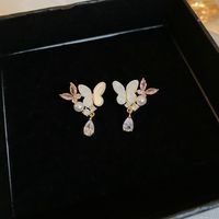 1 Pair Modern Style Sweet Classic Style Water Droplets Butterfly Inlay Copper Imitation Pearl Zircon Ear Studs main image 3