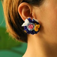 1 Pair Original Design Handmade Flower Alloy Cloth Resin Ear Studs main image 6
