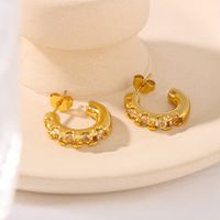 1 Pair Vintage Style Simple Style C Shape Plating Inlay 304 Stainless Steel Rhinestones 18K Gold Plated Ear Studs main image 5