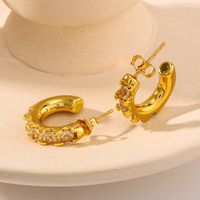 1 Pair Vintage Style Simple Style C Shape Plating Inlay 304 Stainless Steel Rhinestones 18K Gold Plated Ear Studs main image 7