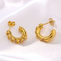 1 Pair Vintage Style Simple Style C Shape Plating Inlay 304 Stainless Steel Rhinestones 18K Gold Plated Ear Studs main image 3