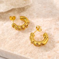 1 Pair Vintage Style Simple Style C Shape Plating Inlay 304 Stainless Steel Rhinestones 18K Gold Plated Ear Studs main image 6