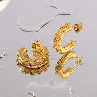 1 Pair Vintage Style Simple Style C Shape Plating Inlay 304 Stainless Steel Rhinestones 18K Gold Plated Ear Studs main image 4