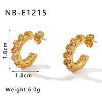 1 Pair Vintage Style Simple Style C Shape Plating Inlay 304 Stainless Steel Rhinestones 18K Gold Plated Ear Studs main image 2