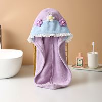 Cute Color Block Flower Coral Fleece Hair-drying Cap Bath Towels sku image 3