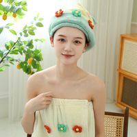 Cute Color Block Flower Coral Fleece Hair-drying Cap Bath Towels sku image 6