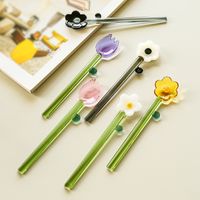 Cute Solid Color Flower Glass Stirring Rod 1 Piece main image 1