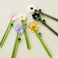Cute Solid Color Flower Glass Stirring Rod 1 Piece main image 4