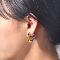 1 Pair Casual Simple Style Round Color Block Plating Titanium Steel Earrings main image 3