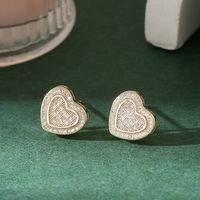 1 Pair Hip-Hop Heart Shape Inlay Copper Rhinestones Ear Studs sku image 1