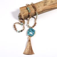Ethnic Style Water Droplets Semi-Precious Stone, Glass, Crystal Cluster Beaded Tassel Plating Unisex Pendant Necklace main image 3