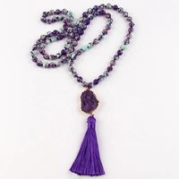 Ethnic Style Water Droplets Semi-Precious Stone, Glass, Crystal Cluster Beaded Tassel Plating Unisex Pendant Necklace sku image 5