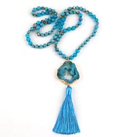 Ethnic Style Water Droplets Semi-Precious Stone, Glass, Crystal Cluster Beaded Tassel Plating Unisex Pendant Necklace sku image 8