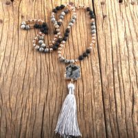 Ethnic Style Water Droplets Semi-Precious Stone, Glass, Crystal Cluster Beaded Tassel Plating Unisex Pendant Necklace sku image 13