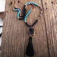 Ethnic Style Water Droplets Semi-Precious Stone, Glass, Crystal Cluster Beaded Tassel Plating Unisex Pendant Necklace sku image 14