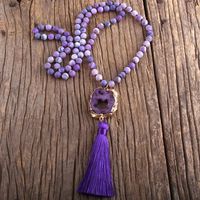 Ethnic Style Water Droplets Semi-Precious Stone, Glass, Crystal Cluster Beaded Tassel Plating Unisex Pendant Necklace sku image 20