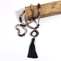 Ethnic Style Water Droplets Semi-Precious Stone, Glass, Crystal Cluster Beaded Tassel Plating Unisex Pendant Necklace sku image 21