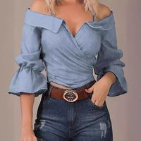 Women's Wrap Crop Top Short Sleeve T-Shirts Sexy Solid Color main image 2