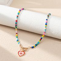 Cute Heart Shape Glass Zinc Alloy Beaded Women's Pendant Necklace sku image 1