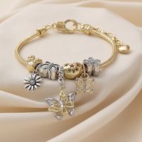 Wholesale Jewelry Luxurious Pastoral Heart Shape Butterfly Daisy Alloy Rhinestone Copper Rhinestones Inlay Bracelets sku image 1