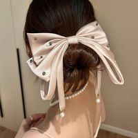 Women's Elegant Lady Bow Knot Satin Inlay Artificial Pearls Zircon Hair Clip main image 1