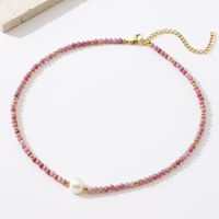 304 Stainless Steel Beaded 18K Gold Plated IG Style Simple Style Commute Inlay Round Natural Stone Pendant Necklace main image 4