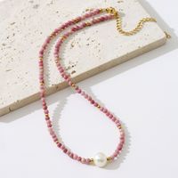 304 Stainless Steel Beaded 18K Gold Plated IG Style Simple Style Commute Inlay Round Natural Stone Pendant Necklace main image 1
