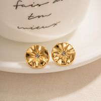 1 Pair IG Style Basic Classic Style Flower Plating Inlay 304 Stainless Steel Rhinestones 18K Gold Plated Ear Studs main image 3