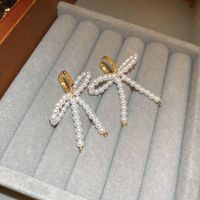 1 Paar Elegant Einfacher Stil Bogenknoten Perlen Imitationsperle Legierung Tropfenohrringe main image 5
