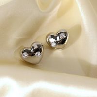 1 Pair Business Solid Color Heart Shape Plating Copper Zircon 14K Gold Plated White Gold Plated Ear Studs main image 1
