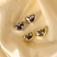 1 Pair Business Solid Color Heart Shape Plating Copper Zircon 14K Gold Plated White Gold Plated Ear Studs main image 3