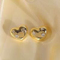 1 Pair Business Solid Color Heart Shape Plating Copper Zircon 14K Gold Plated White Gold Plated Ear Studs main image 2
