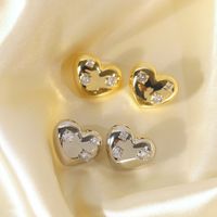 1 Pair Business Solid Color Heart Shape Plating Copper Zircon 14K Gold Plated White Gold Plated Ear Studs main image 4