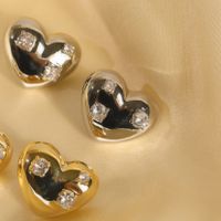 1 Pair Business Solid Color Heart Shape Plating Copper Zircon 14K Gold Plated White Gold Plated Ear Studs main image 5