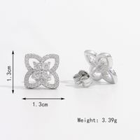 1 Piece Romantic Pastoral Simple Style Four Leaf Clover Rectangle Hollow Out Inlay Sterling Silver Shell Pearls Zircon White Gold Plated Earrings sku image 9
