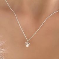 Sterling Silver Casual Inlay Bow Knot Pearl Pendant Necklace main image 4