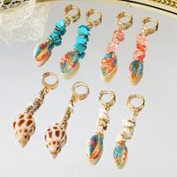 1 Pair Casual Beach Starfish Conch Shell Beaded Natural Stone 18K Gold Plated Drop Earrings main image 4