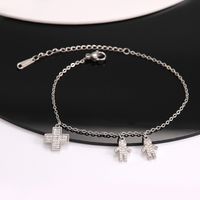 304 Stainless Steel Copper White-Plated K Elegant Simple Style Shiny Inlay Human Cross Butterfly Zircon Bracelets main image 5
