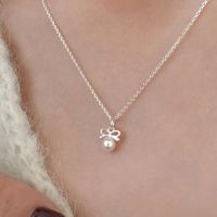 Sterling Silver Casual Inlay Bow Knot Pearl Pendant Necklace sku image 1