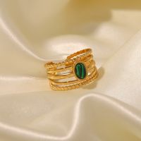 304 Stainless Steel 18K Gold Plated IG Style Inlay Geometric Natural Stone Malachite Open Rings main image 3