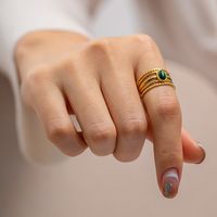 304 Stainless Steel 18K Gold Plated IG Style Inlay Geometric Natural Stone Malachite Open Rings main image 4